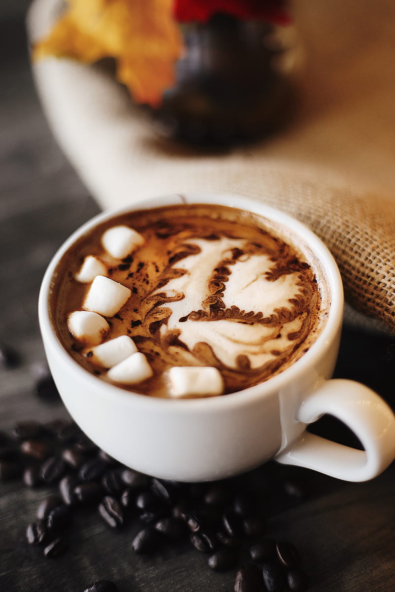 coffee art, cup, cofee, marshmallows, drinks, Food, HD phone wallpaper