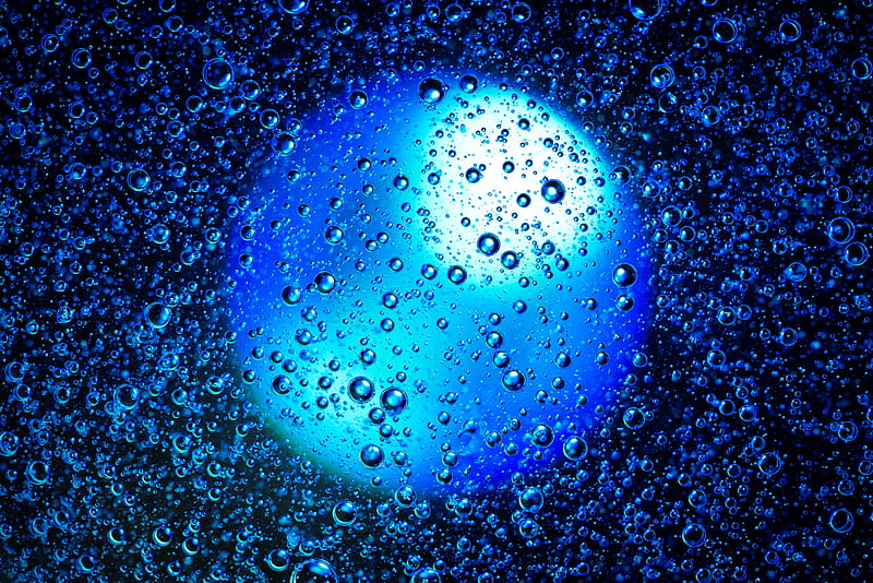drops, bubbles, round, blue, HD wallpaper