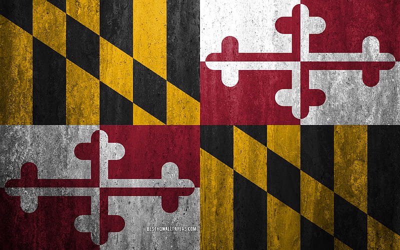 Flag of Maryland stone background, American state, grunge flag, Maryland flag, USA, grunge art, Maryland, flags of US states, HD wallpaper