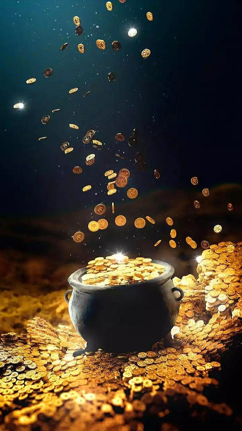 Falling coins, gold, golden, ha, money, HD phone wallpaper