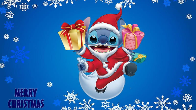 Stitch Is Wearing Santa Dress And Cap With Gifts Stitch, HD wallpaper