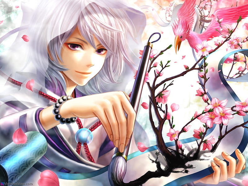 anime painter, hair, paint, awsome, colors, white, brush, HD wallpaper