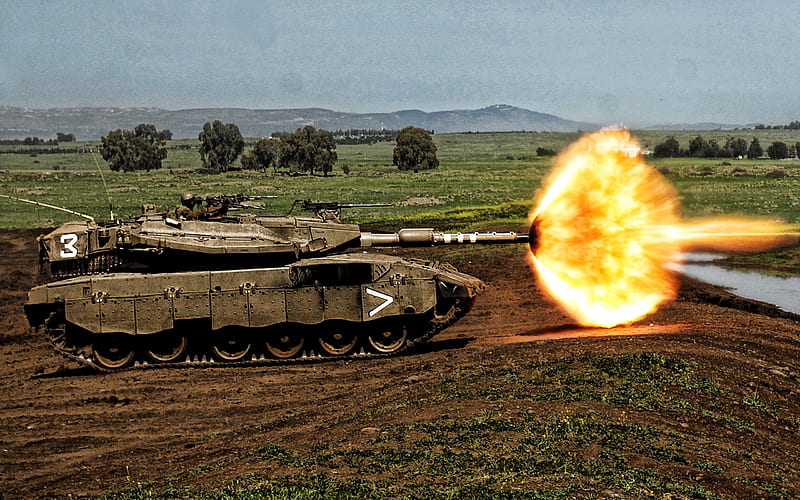 Merkava, Israeli main battle tank, tank shot moment, modern armored vehicles, Israel Defense Forces, Israel, tanks, HD wallpaper