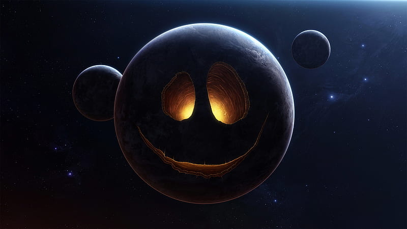 Moon Smiles, stars, planets, moon, space, face, Firefox Persona theme, HD wallpaper