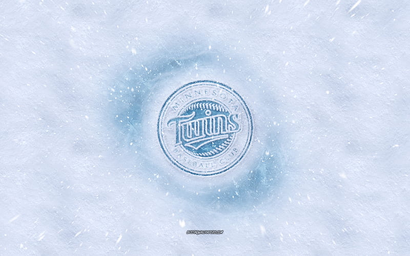 Minnesota Twins logo, American baseball club, winter concepts, MLB, Minnesota Twins ice logo, snow texture, Minneapolis, Minnesota, USA, snow background, Minnesota Twins, baseball, HD wallpaper