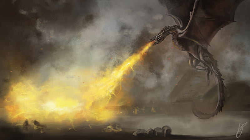 Dragon Throwing Flame , dragon, artist, artwork, digital-art, HD wallpaper