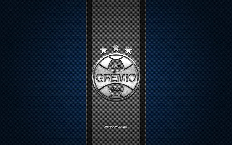 Gremio FC, Brazilian football club, Serie A, Silver logo, Blue carbon fiber background, football, Porto Alegre, Brazil, Gremio logo, HD wallpaper