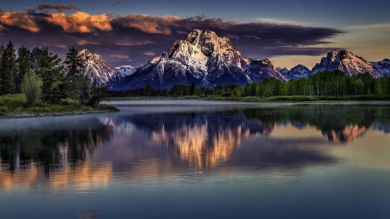 Mount Moran, nature, reflection, lake, mountains, HD wallpaper