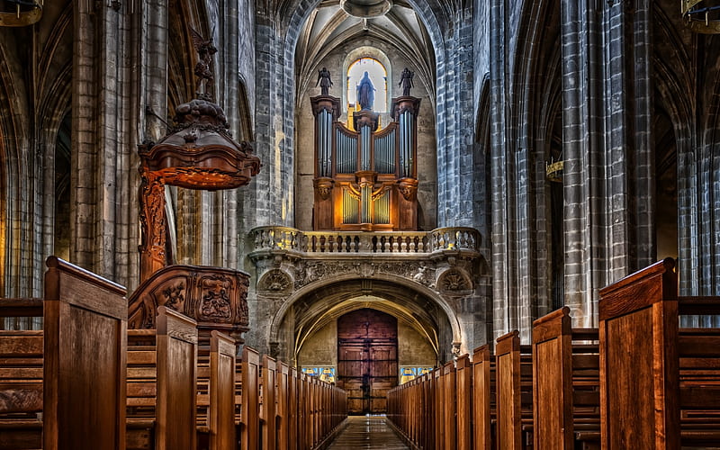 Cathedral Notre Dame de Paris, interior, inside view, Paris Landmark, Paris, France, HD wallpaper