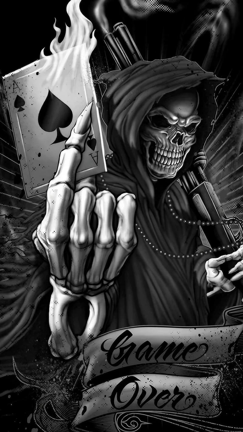 Sabse Danger, Skull With Card, black skull, HD phone wallpaper