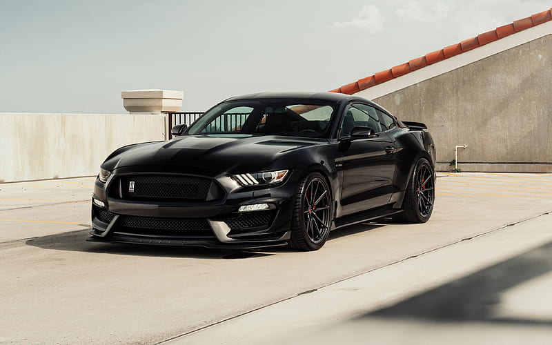Ford Mustang, 2018, black sports coupe, luxurious tuning Mustang, new black Mustang, black wheels, exterior, American sports cars, Ford, HD wallpaper