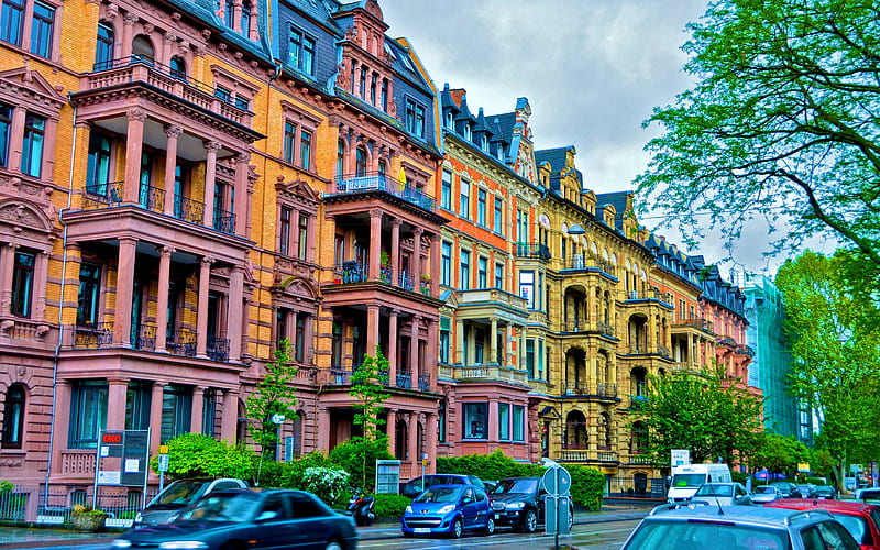 Wiesbaden colorful houses, cityscapes, summer, german cities, Europe, Germany, Cities of Germany, Wiesbaden Germany, R, HD wallpaper