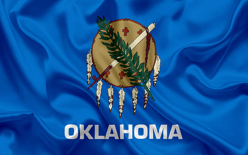Oklahoma State Flag, flags of States, flag State of Oklahoma, USA, state Oklahoma, blue silk flag, Oklahoma coat of arms, HD wallpaper