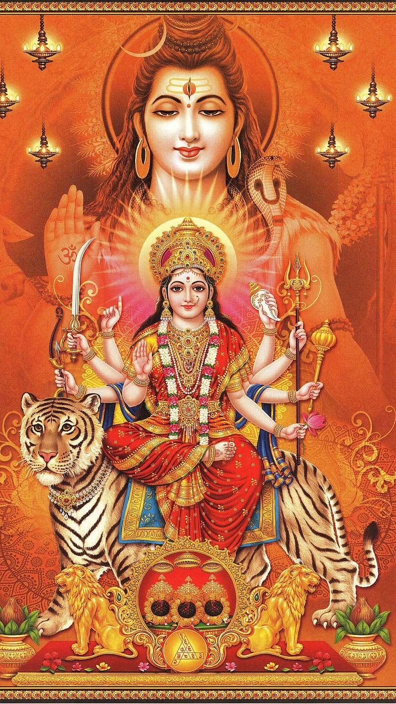 Durga Mata Ke, durga maa with shiv ji, durga maa, shivji, lord, god, HD phone wallpaper