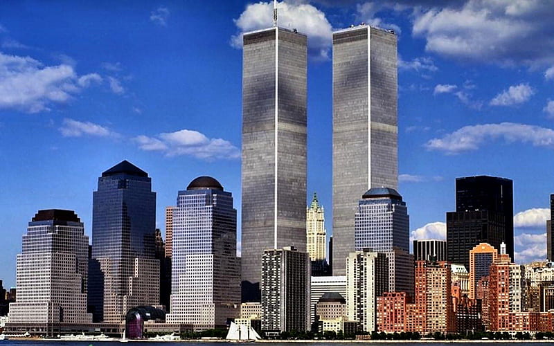 Twin Towers F2, USA, New York, graphy, towers, cityscape, wide screen, skyscrapers, HD wallpaper