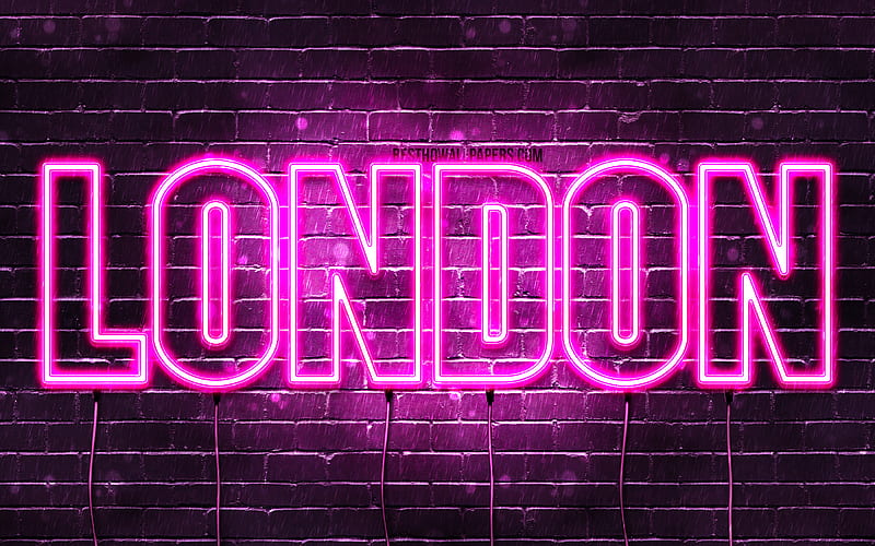 London with names, female names, London name, purple neon lights, horizontal text, with London name, HD wallpaper