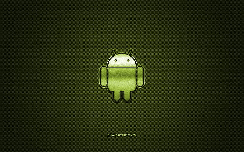 Android logo, green shiny logo, Android metal emblem, for Android smartphones, green carbon fiber texture, Android, brands, creative art, HD wallpaper