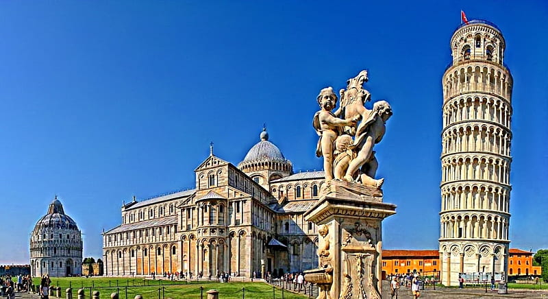 Miracles Square-Pisa_Italy, Italia, Town, ancient, view, monuments, Italy, Architecture, ruins, panorama, medieval, tower, Galileo, HD wallpaper