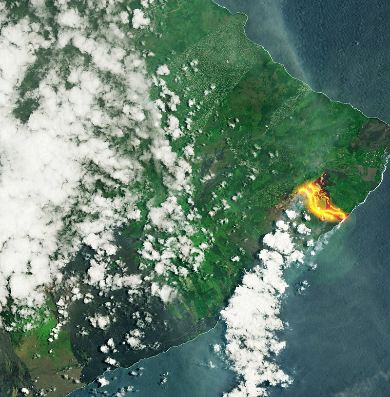 nature, landscape, aerial view, Hawaii, volcano, volcanic eruption, clouds, sea, eruption, lava, field, Kilauea, HD phone wallpaper