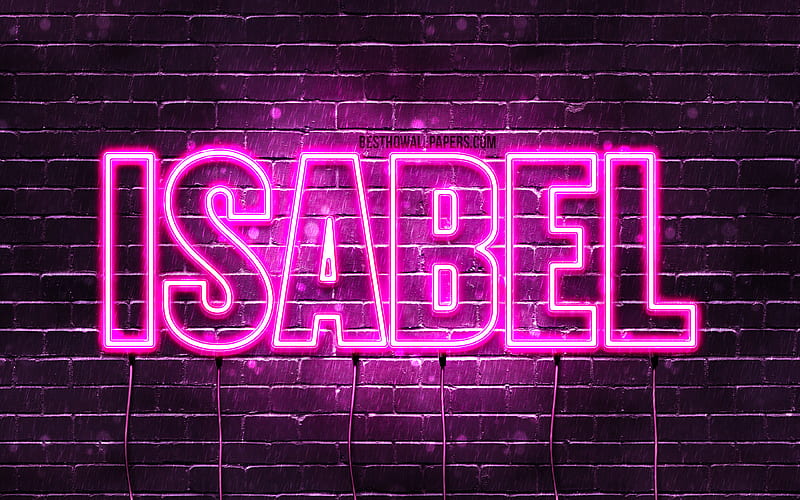 Isabel with names, female names, Isabel name, purple neon lights, horizontal text, with Isabel name, HD wallpaper