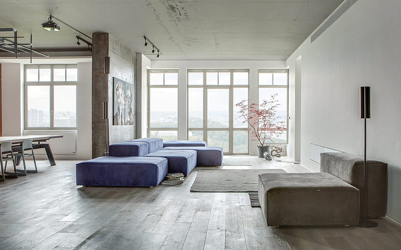 stylish interior living room, loft style, modern interior design, minimalism, living room, HD wallpaper