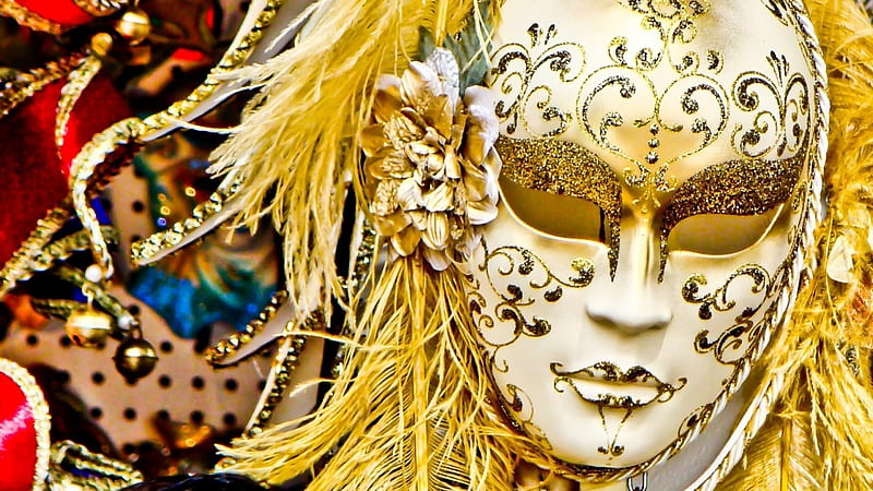Gold Mask, carnivals, gold masks, Italy, travel, yellow, Venice, masks, gold, mask, HD wallpaper