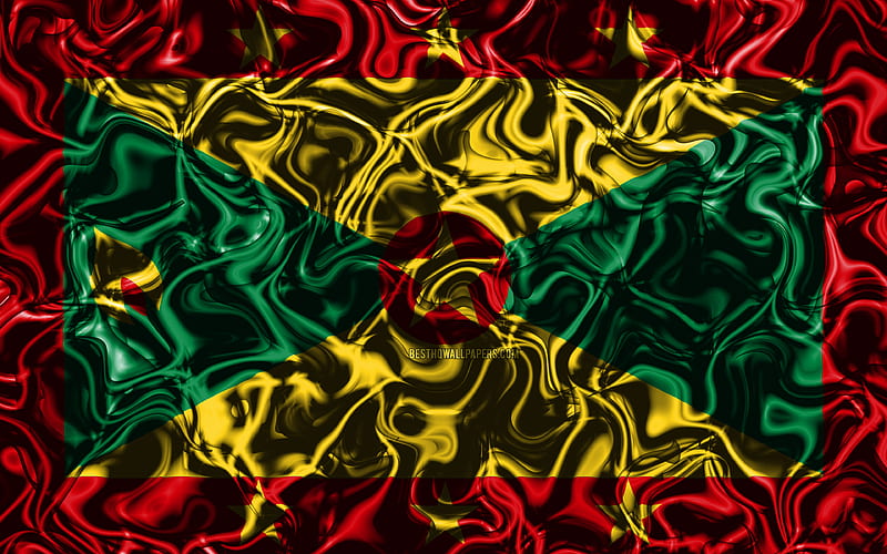 Flag of Grenada, abstract smoke, North America, national symbols, Grenadian flag, 3D art, Grenada 3D flag, creative, North American countries, Grenada, HD wallpaper
