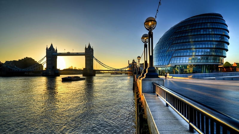London Tower Bridge in evening light, South Bank, London, Bridge, River, Thames, Sunset, HD wallpaper