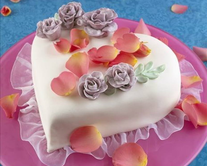 To my Sweet Valentine, cake, fondant, Valentines, food, petals, HD wallpaper