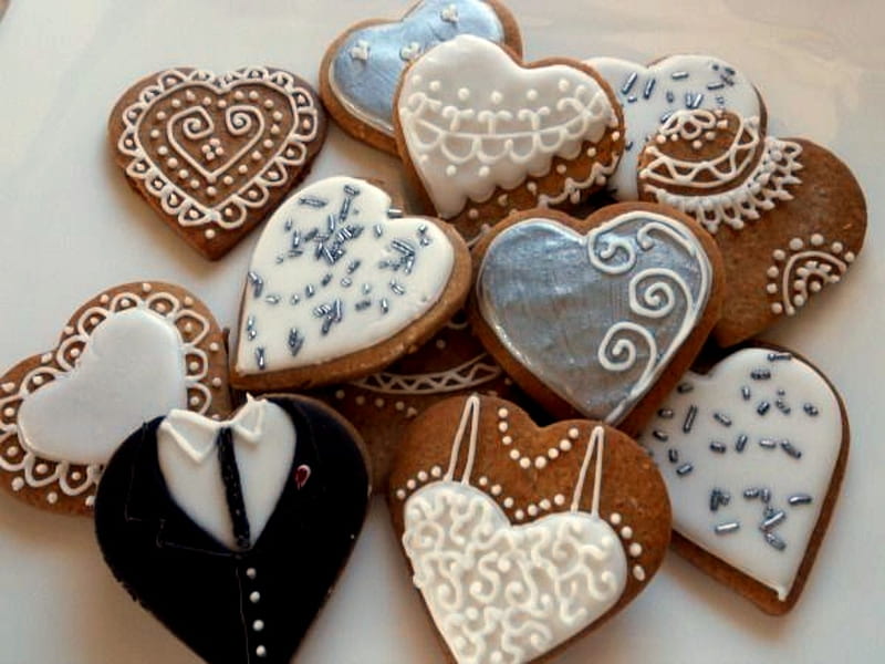 Wedding Gingerbread Cookies, Bride, Wedding, Black, White, Cookies