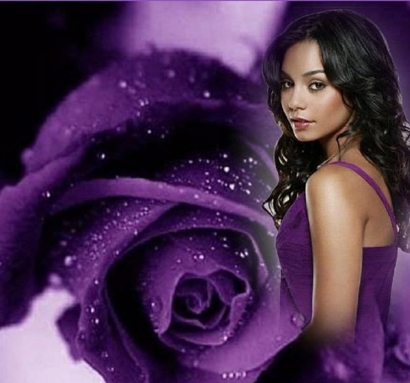 two purple beauty, purple, girl, rose, flowers, beauty, HD wallpaper
