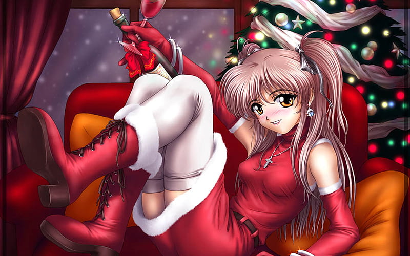 Anime santa girl, santa, holiday, christmas, girl, HD wallpaper | Peakpx