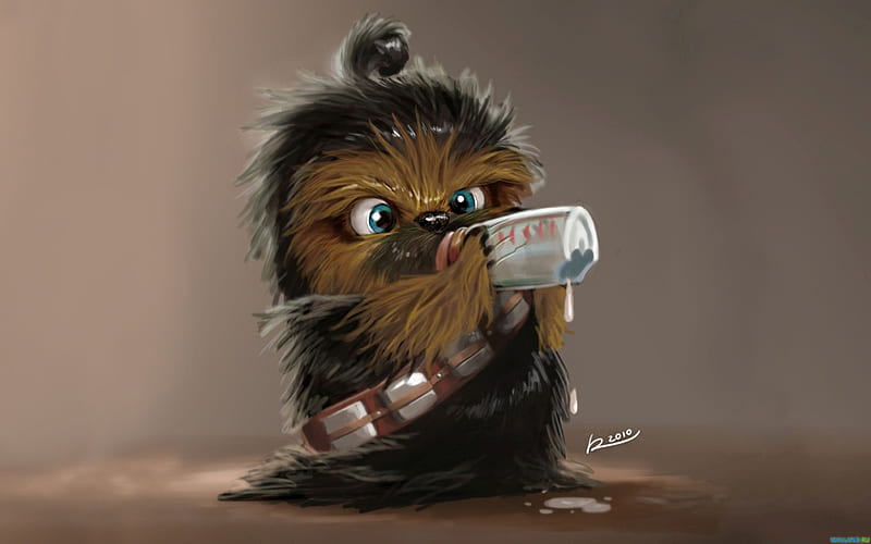 Baby Chewie, cute, baby, bottle, star wars, HD wallpaper