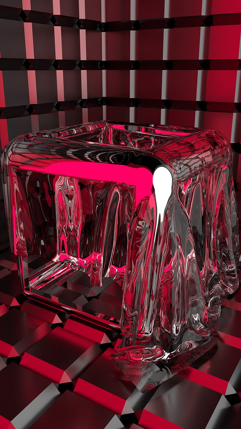 Red Room, 3d design, box, cubes, glass, surreal, HD phone wallpaper