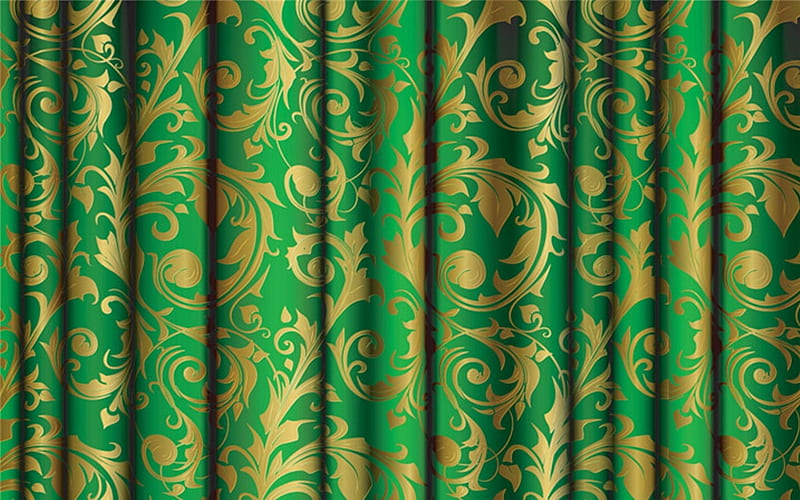 Green Fabric, pattern, gold, green, fabric, texture, HD wallpaper