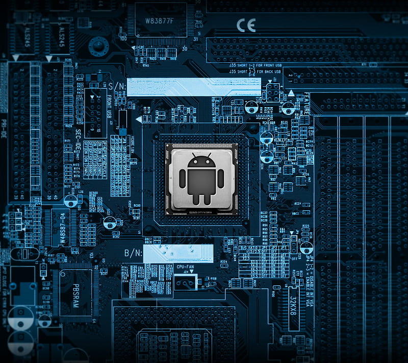 Motherboard Droid, android, circuit, computer, cpu, google, logo, robot, HD wallpaper
