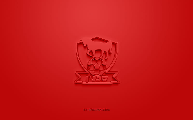 Bnei Sakhnin FC, creative 3D logo, red background, 3d emblem, Israeli football club, Israeli Premier League, Sakhnin, Israel, 3d art, football, Bnei Sakhnin FC 3d logo, HD wallpaper