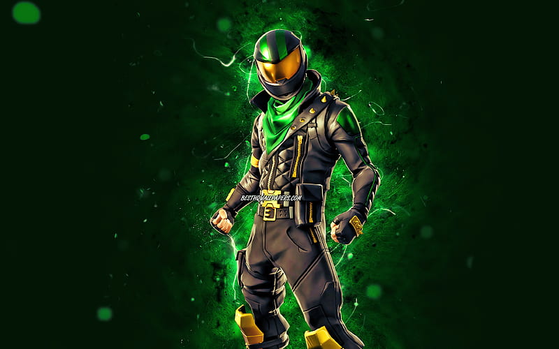Lucky Rider green neon lights, 2020 games, Fortnite Battle Royale, Fortnite characters, Lucky Rider Skin, Fortnite, Lucky Rider Fortnite, HD wallpaper