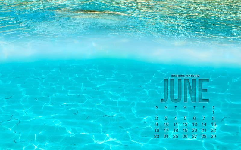 2019 June Calendar, ocean background, underwater world, creative art, 2019 summer, water background, calendar for June 2019, 2019 calendars, HD wallpaper