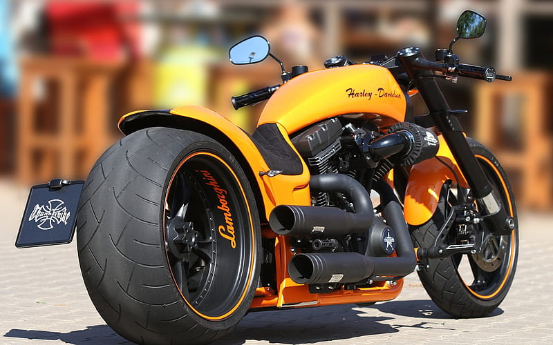 Harley-Davidson, Lamborghini Edition, superbikes, custom, orange motorcycle, HD wallpaper