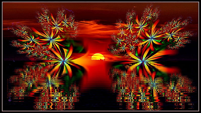 sun flowers, red 3d, orange, HD wallpaper sun flowers, red 3d, orange, HD wallpaper