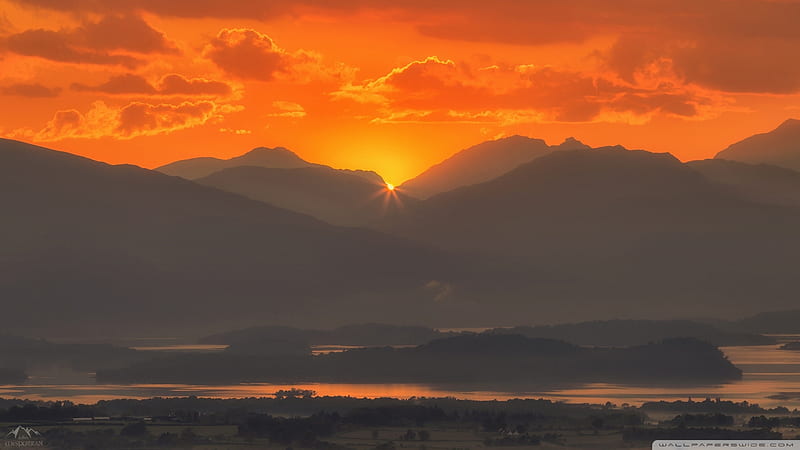 Breathtaking View, sunsets, Trossachs National Park, Scotland, nature, sky, United Kingdom, HD wallpaper