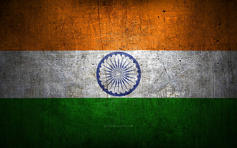 Indian metal flag, grunge art, asian countries, Day of India, national symbols, India flag, metal flags, Flag of India, Asia, Indian flag, India, HD wallpaper