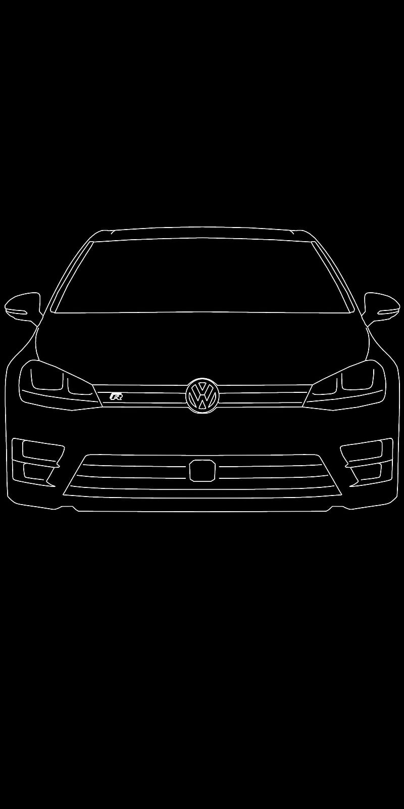 VW Golf R AMOLED, amoled, art, battery saver, golf r, line drawing, minimalistic, volkswagen, vw, HD phone wallpaper