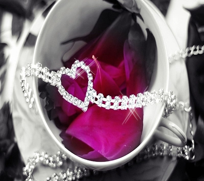 Love Heart, diamonds, for you, gift, heart, i love u, rose petals, HD wallpaper