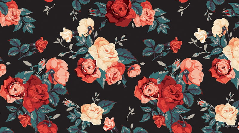 Roses on the Wall, flowers, roses, vintage, HD wallpaper