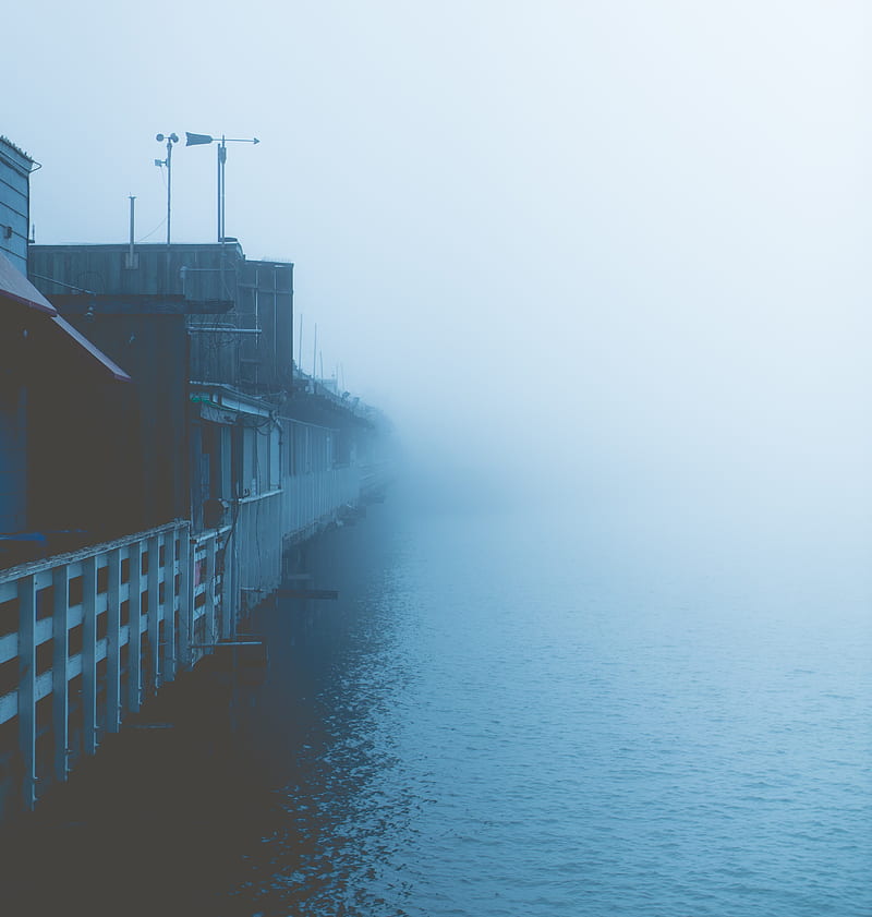 sea, blue, outdoors, mist, HD phone wallpaper