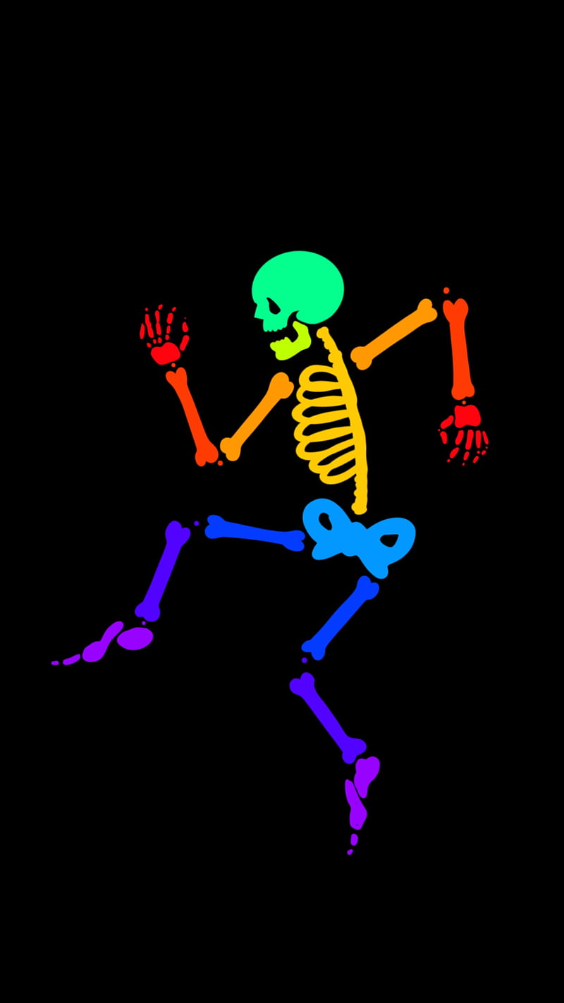 skelet man, blue, bone, bonehead, bones, color, colorfull, eyes, face, figure, funny, hand, head, jaw laugh, leg, legs, mask, orange, pink, pose, purple, rainbow, red, skeleton, yellow, HD phone wallpaper