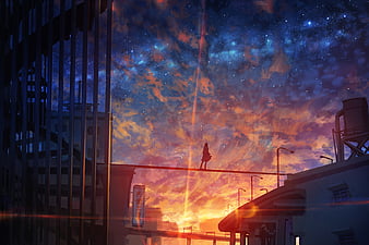 Shrine Gate Night Sky Anime Scenery 4K Wallpaper #6.2588