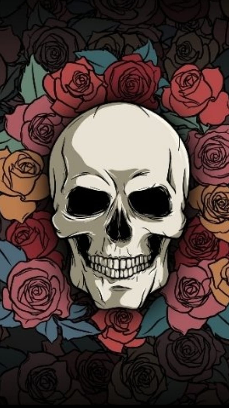 Flowery Skull, colorful, floral, flowers, garden, muted colors, nature, skeleton, smile, HD phone wallpaper